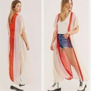 NFC x FREE PEOPLE Kaftan Kimono Robe Sheer Chiffon Rainbow Color Block One Size